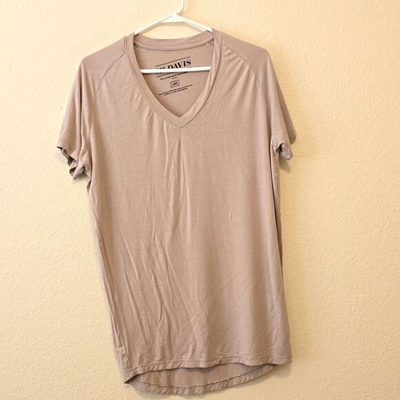 Men's Mr. Davis T-Shirt Beige/ Solid M V-Neck Drop Cut Bamboo Stretch Light City - Picture 1 of 6
